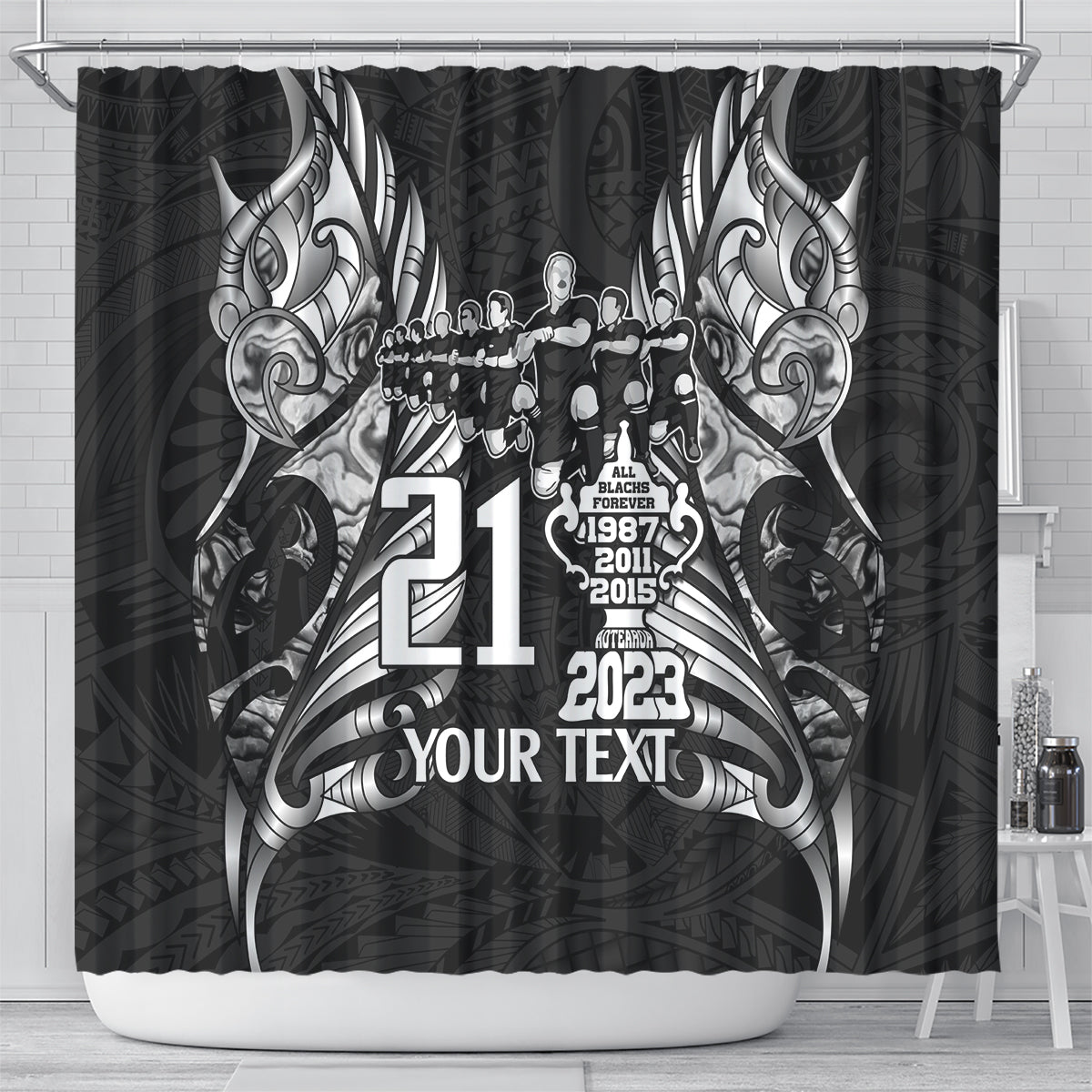 Custom New Zealand Rugby Shower Curtain Black Haka Dance With NZ Champions History LT9 - Polynesian Pride
