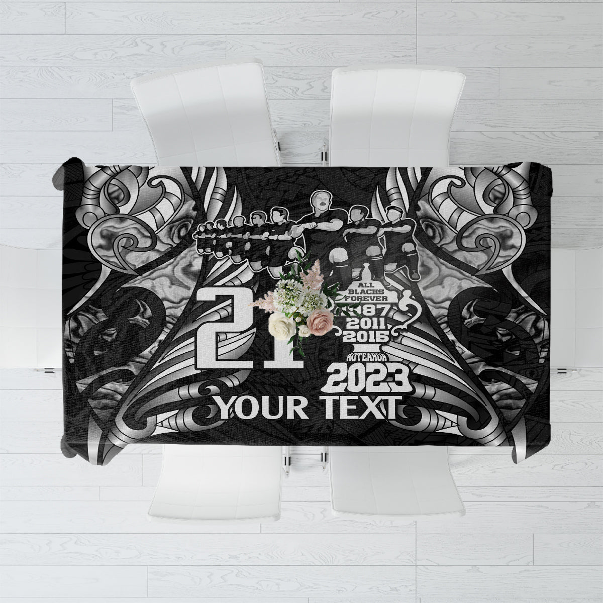 Custom New Zealand Rugby Tablecloth Black Haka Dance With NZ Champions History LT9 Black - Polynesian Pride