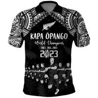 NZ Rugby Polo Shirt Kapa Opango Maori Haka With Years of The All Black Champions LT9 Black - Polynesian Pride