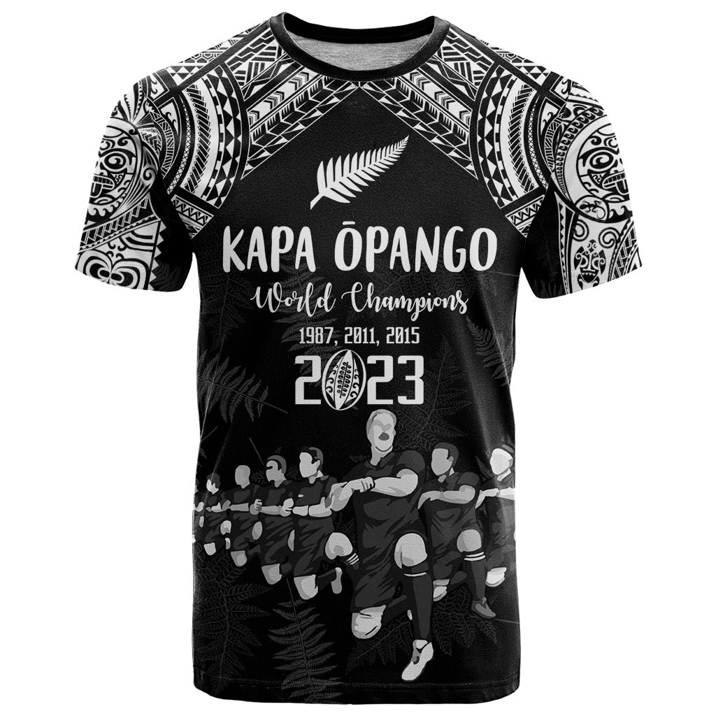 NZ Rugby T Shirt Kapa Opango Maori Haka With Years of The All Black Champions LT9 Black - Polynesian Pride