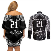 Custom NZ Rugby Couples Matching Off Shoulder Short Dress and Long Sleeve Button Shirt Kapa Opango Maori Haka With Years of The All Black Champions LT9 - Polynesian Pride
