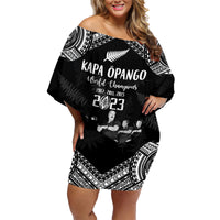 Custom NZ Rugby Family Matching Off Shoulder Short Dress and Hawaiian Shirt Kapa Opango Maori Haka With Years of The All Black Champions LT9 Mom's Dress Black - Polynesian Pride