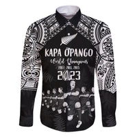 Custom NZ Rugby Family Matching Short Sleeve Bodycon Dress and Hawaiian Shirt Kapa Opango Maori Haka With Years of The All Black Champions LT9 Dad's Shirt - Long Sleeve Black - Polynesian Pride