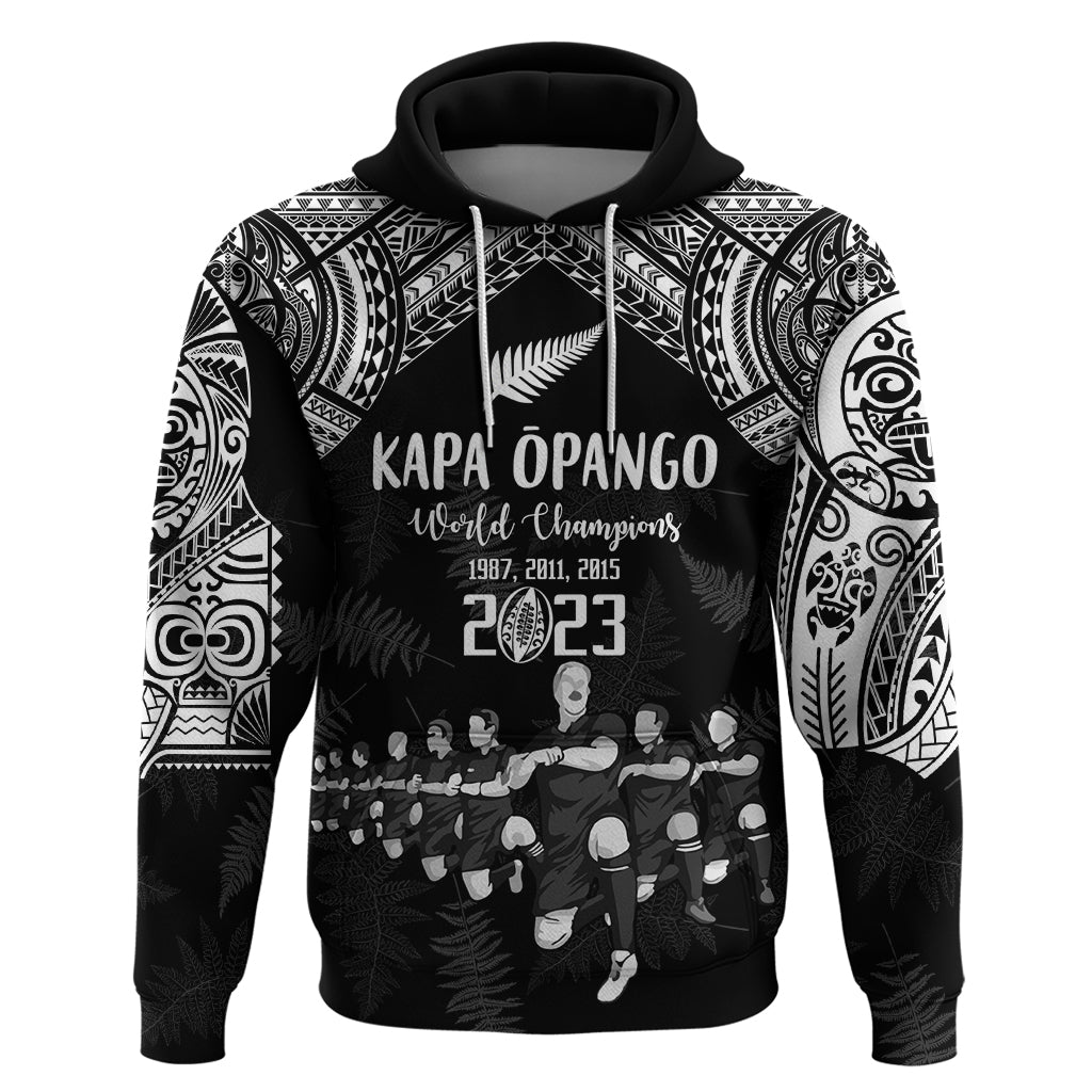 Custom NZ Rugby Hoodie Kapa Opango Maori Haka With Years of The All Black Champions LT9 Pullover Hoodie Black - Polynesian Pride