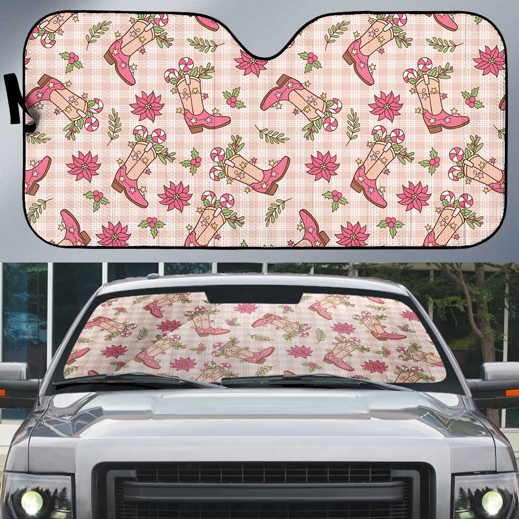 Beige Paniolo Palaka Hawaiian Cowgirl Christmas Auto Sun Shade - Polynesian Pride