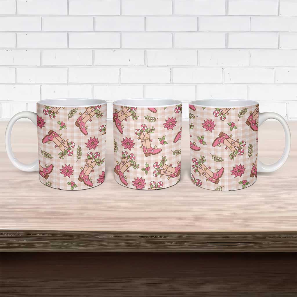 Beige Paniolo Palaka Hawaiian Cowgirl Christmas Ceramic Mug - Polynesian Pride