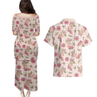 Beige Paniolo Palaka Hawaiian Cowgirl Christmas Couples Matching Puletasi and Hawaiian Shirt - Polynesian Pride