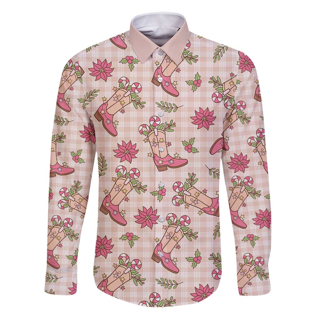 Beige Paniolo Palaka Hawaiian Cowgirl Christmas Family Matching Long Sleeve Bodycon Dress and Hawaiian Shirt - Polynesian Pride