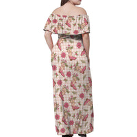 Beige Paniolo Palaka Hawaiian Cowgirl Christmas Family Matching Off Shoulder Maxi Dress and Hawaiian Shirt - Polynesian Pride