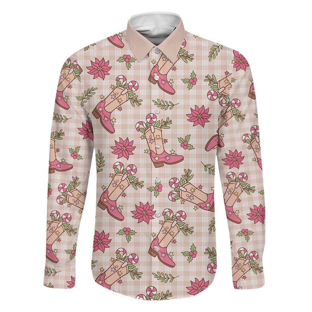 Beige Paniolo Palaka Hawaiian Cowgirl Christmas Family Matching Puletasi and Hawaiian Shirt LT9 Dad's Shirt - Long Sleeve Beige - Polynesian Pride