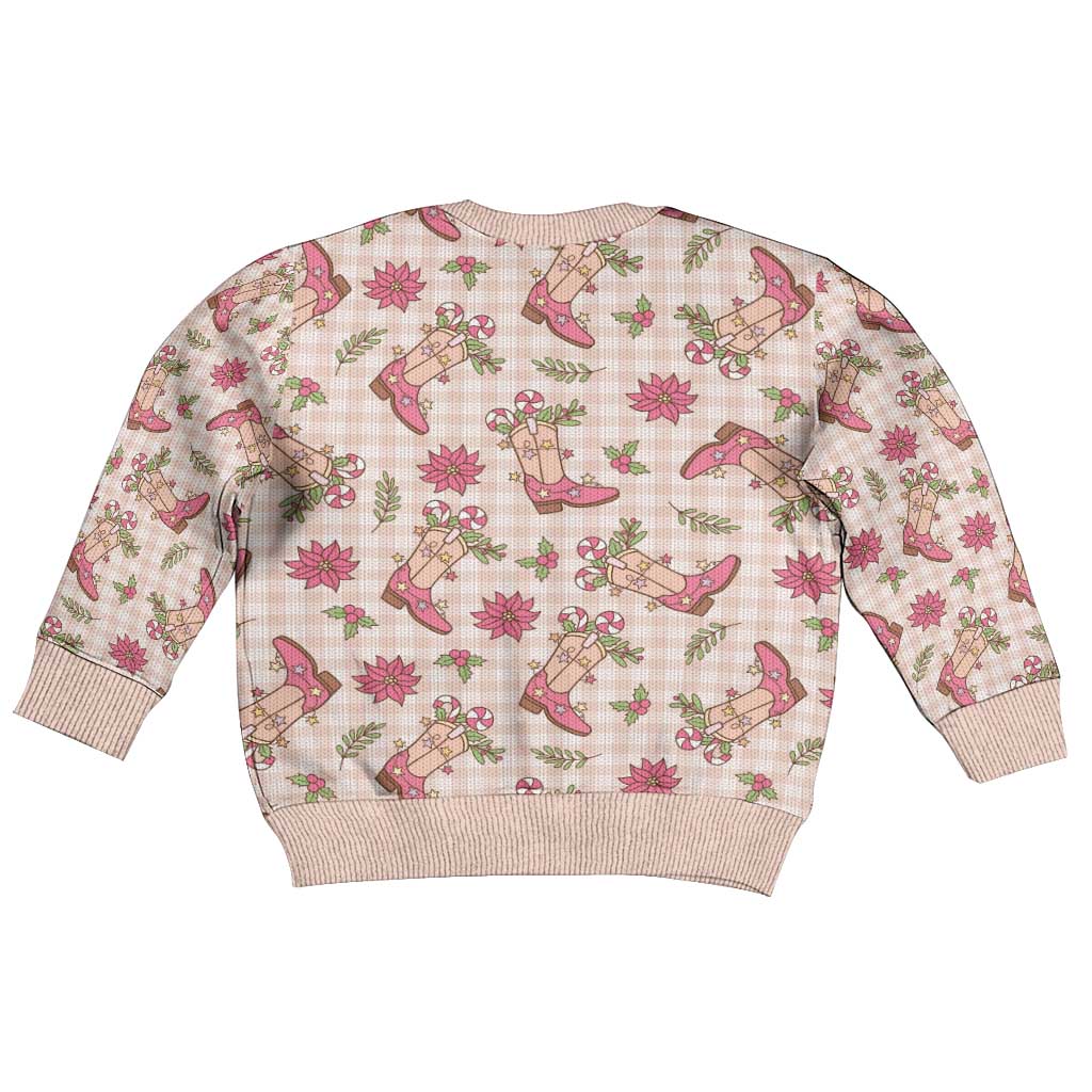 Beige Paniolo Palaka Hawaiian Cowgirl Christmas Kid Ugly Christmas Sweater - Polynesian Pride