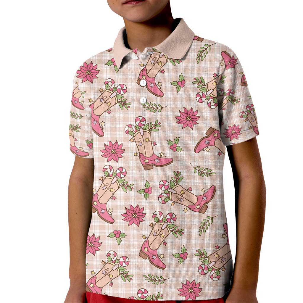 Beige Paniolo Palaka Hawaiian Cowgirl Christmas Kid Polo Shirt - Polynesian Pride