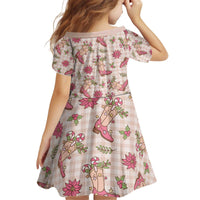 Beige Paniolo Palaka Hawaiian Cowgirl Christmas Kid Short Sleeve Dress - Polynesian Pride
