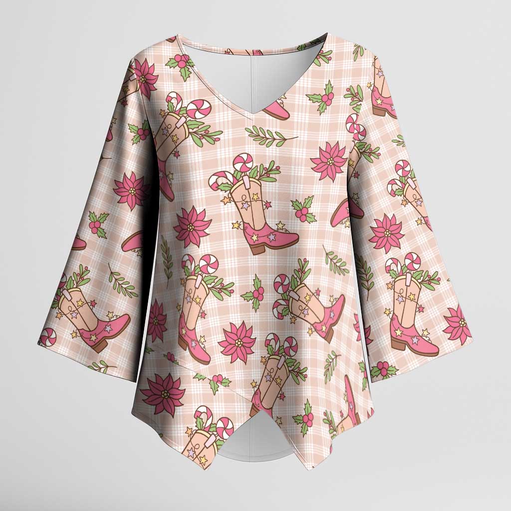 Beige Paniolo Palaka Hawaiian Cowgirl Christmas Kimono Sleeve Blouse LT9 Female Beige - Polynesian Pride