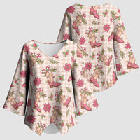 Beige Paniolo Palaka Hawaiian Cowgirl Christmas Kimono Sleeve Blouse LT9 - Polynesian Pride