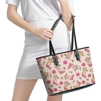 Beige Paniolo Palaka Hawaiian Cowgirl Christmas Leather Tote Bag LT9 - Polynesian Pride