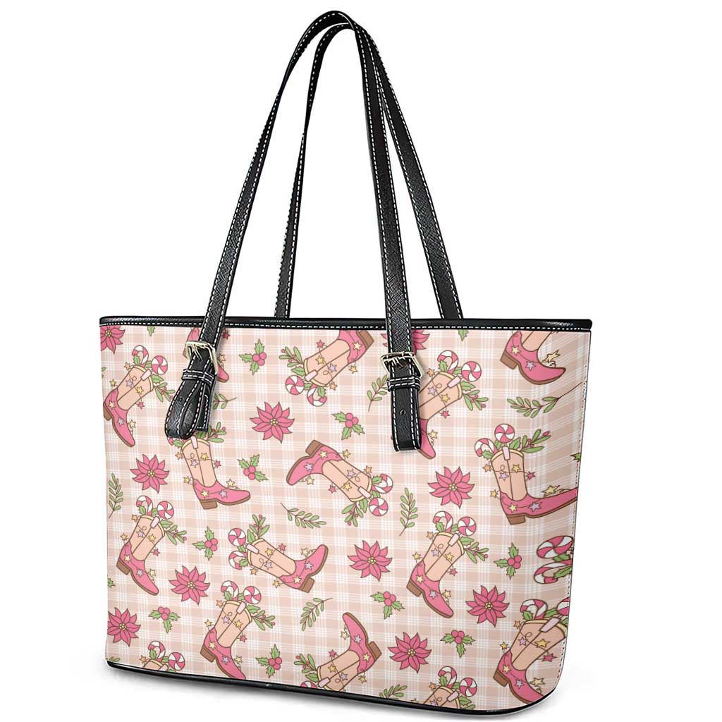Beige Paniolo Palaka Hawaiian Cowgirl Christmas Leather Tote Bag LT9 - Polynesian Pride