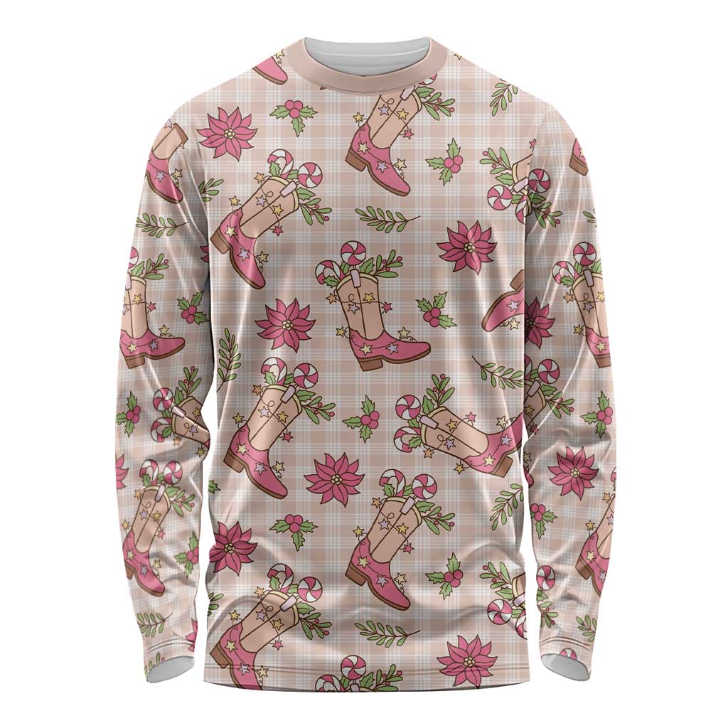Beige Paniolo Palaka Hawaiian Cowgirl Christmas Long Sleeve Shirt - Polynesian Pride