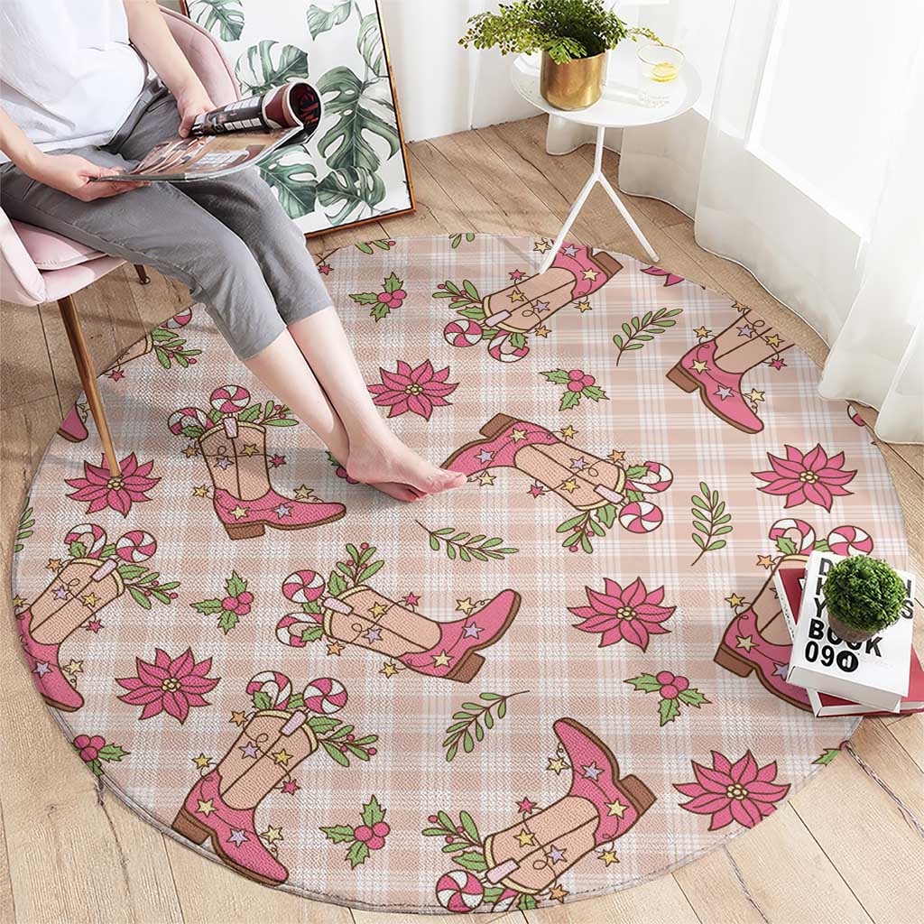 Beige Paniolo Palaka Hawaiian Cowgirl Christmas Round Carpet - Polynesian Pride