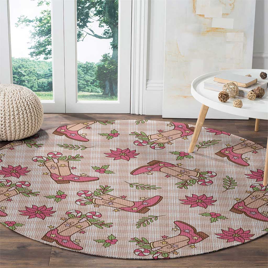 Beige Paniolo Palaka Hawaiian Cowgirl Christmas Round Carpet - Polynesian Pride