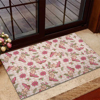 Beige Paniolo Palaka Hawaiian Cowgirl Christmas Rubber Doormat - Polynesian Pride