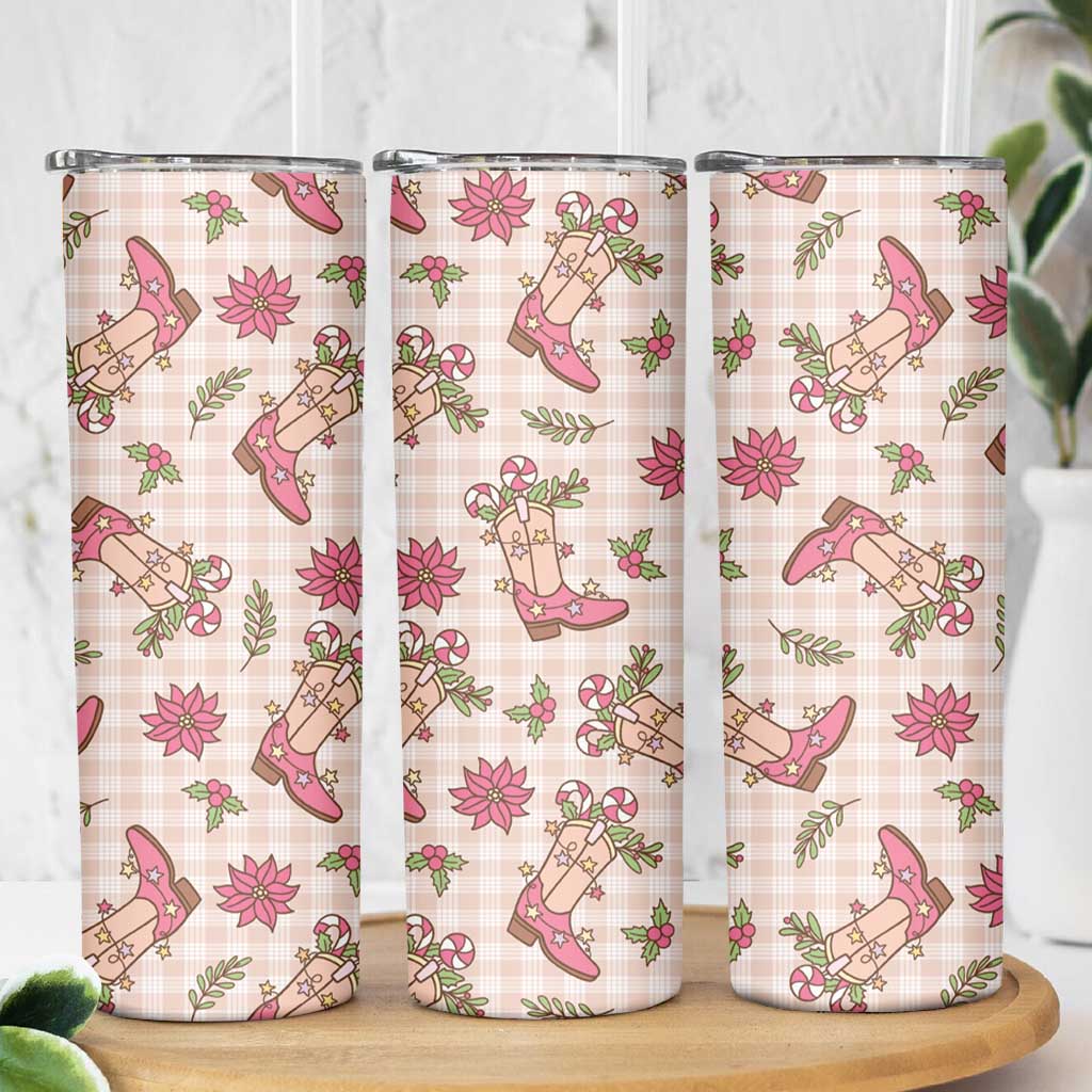 Beige Paniolo Palaka Hawaiian Cowgirl Christmas Skinny Tumbler - Polynesian Pride
