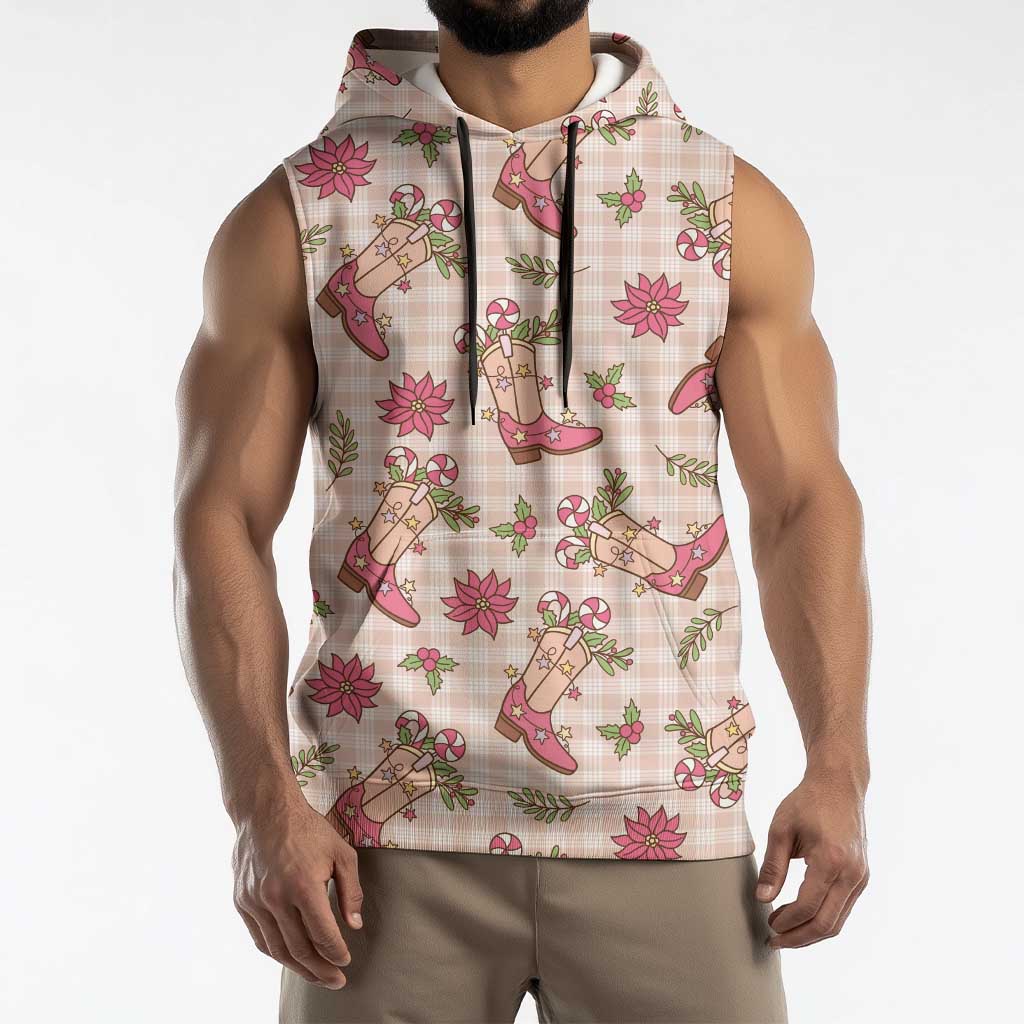 Beige Paniolo Palaka Hawaiian Cowgirl Christmas Sleeveless Hoodie - Polynesian Pride