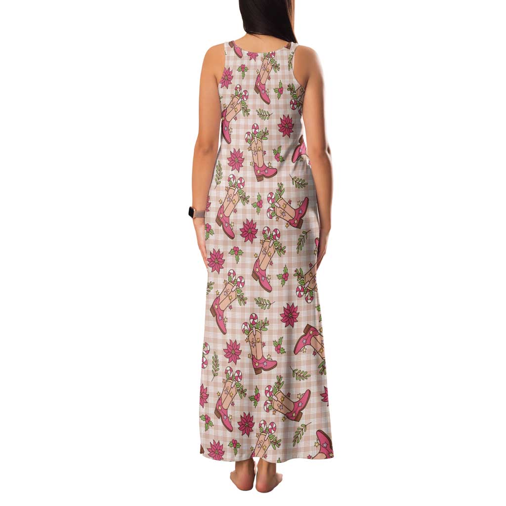 Beige Paniolo Palaka Hawaiian Cowgirl Christmas Tank Maxi Dress LT9 - Polynesian Pride