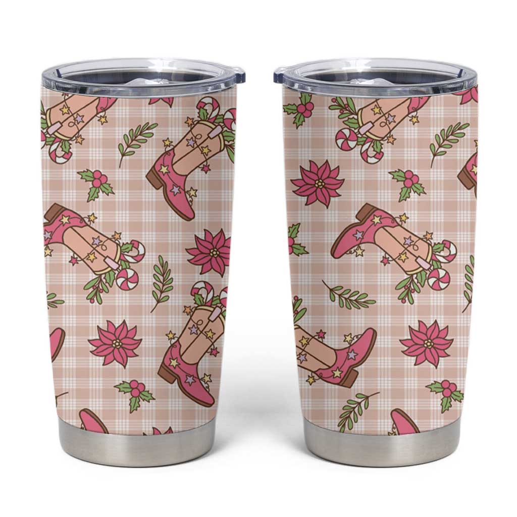 Beige Paniolo Palaka Hawaiian Cowgirl Christmas Tumbler Cup - Polynesian Pride