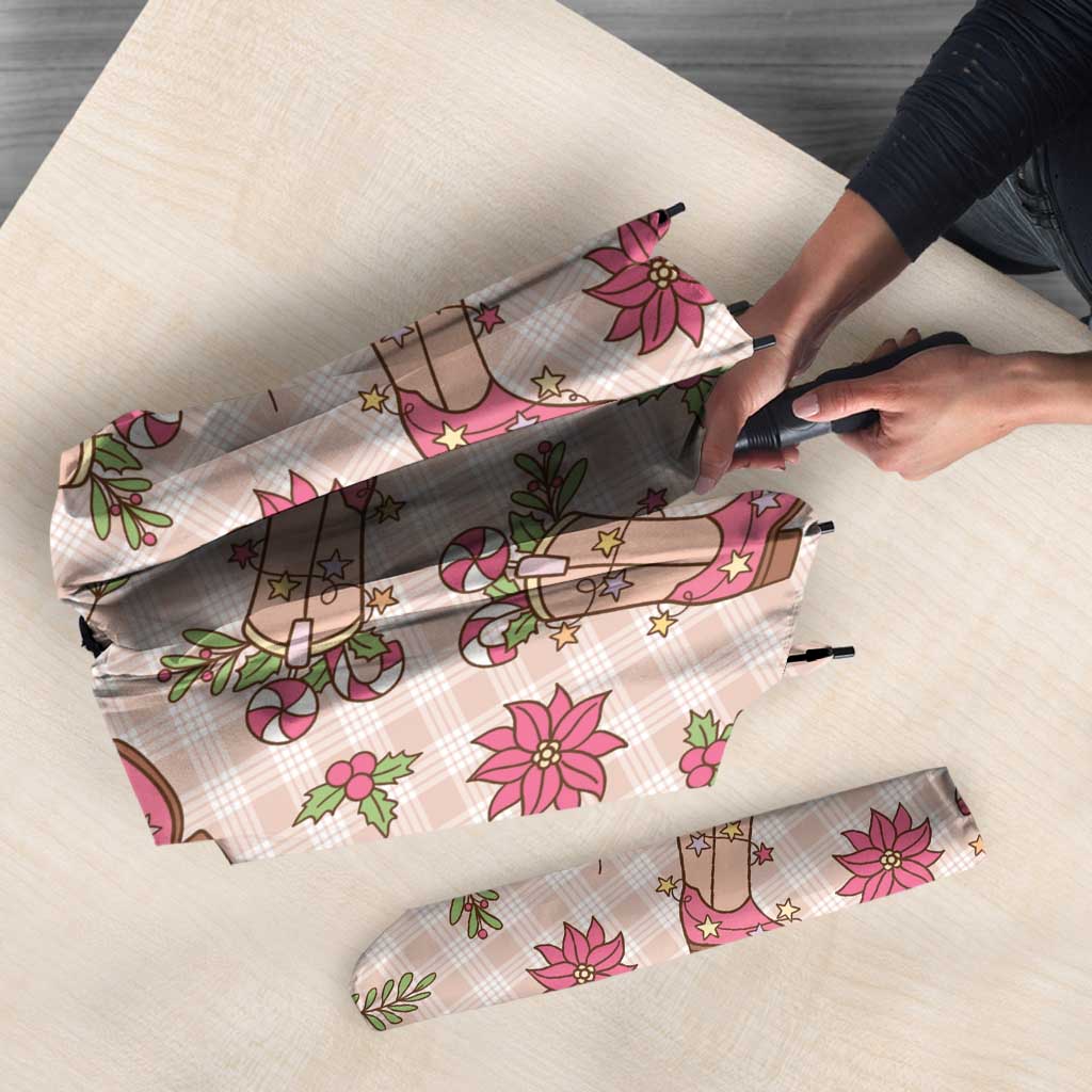Beige Paniolo Palaka Hawaiian Cowgirl Christmas Umbrella - Polynesian Pride