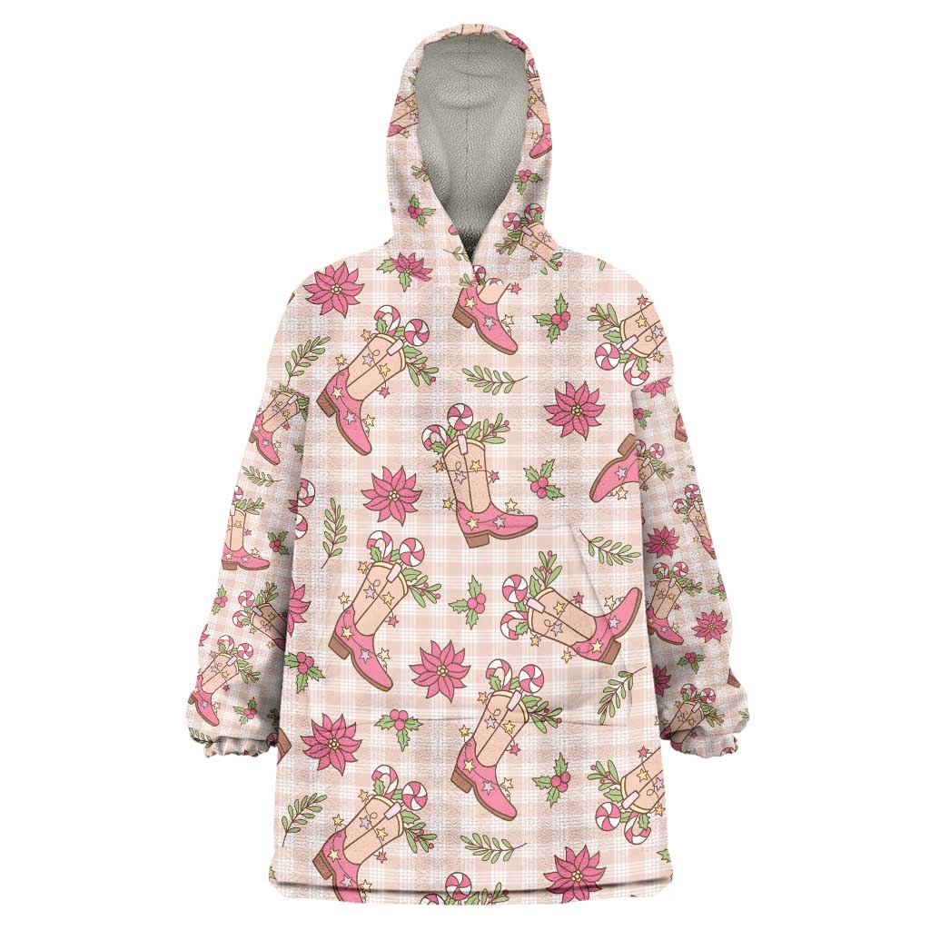 Beige Paniolo Palaka Hawaiian Cowgirl Christmas Wearable Blanket Hoodie - Polynesian Pride