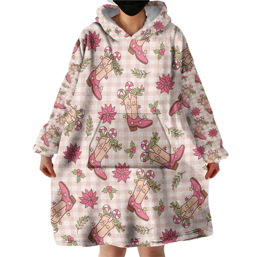 Beige Paniolo Palaka Hawaiian Cowgirl Christmas Wearable Blanket Hoodie - Polynesian Pride