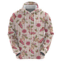 Beige Paniolo Palaka Hawaiian Cowgirl Christmas Zip Hoodie - Polynesian Pride