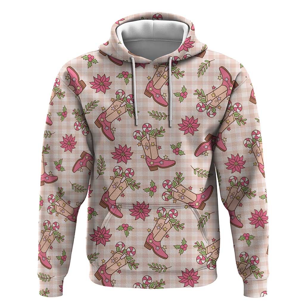 Beige Paniolo Palaka Hawaiian Cowgirl Christmas Zip Hoodie - Polynesian Pride