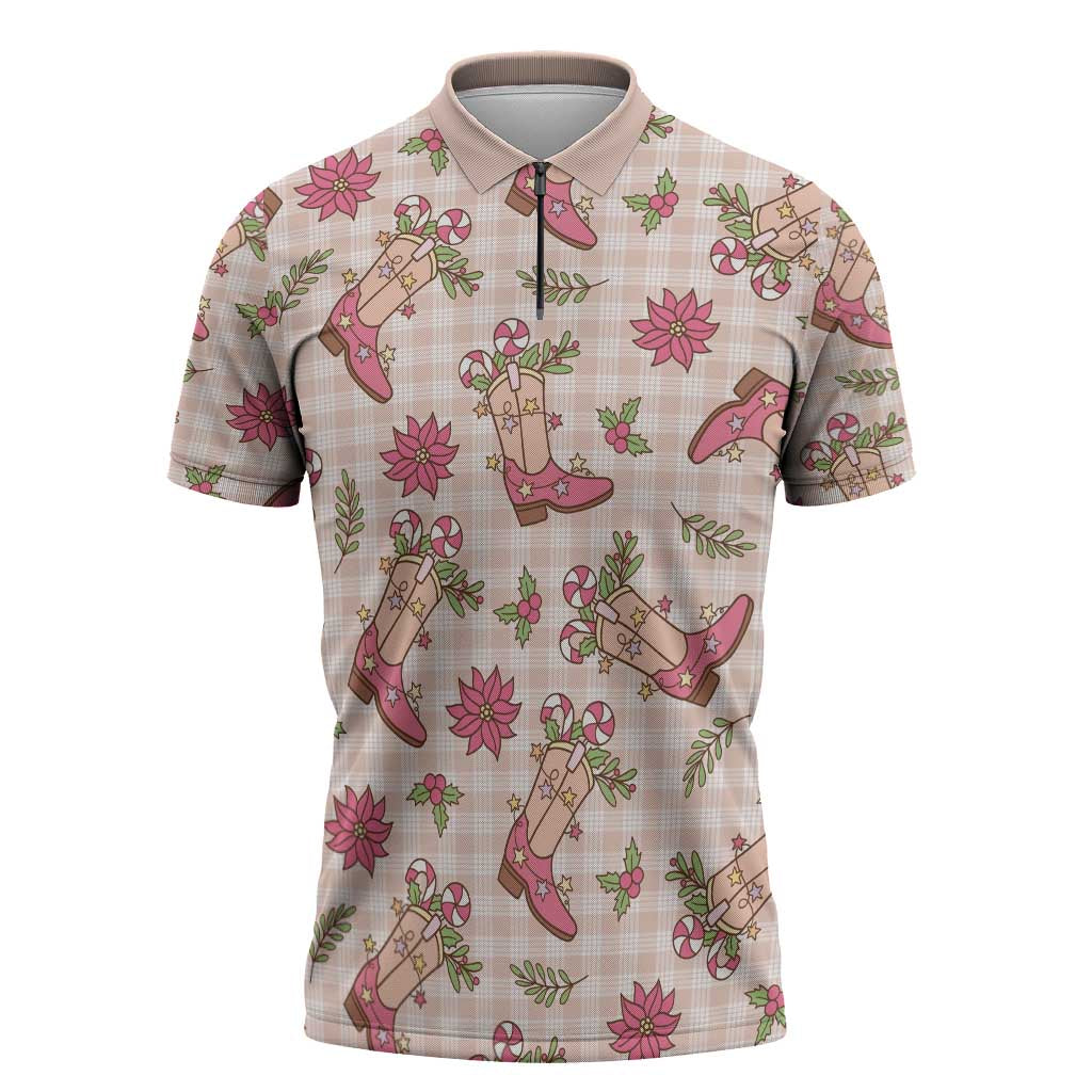 Beige Paniolo Palaka Hawaiian Cowgirl Christmas Zipper Polo Shirt - Polynesian Pride