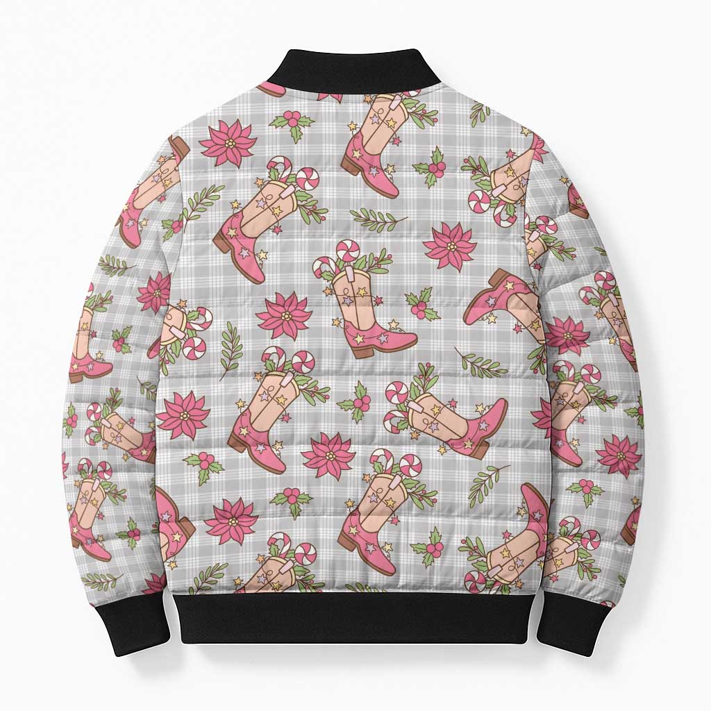 Gray Paniolo Palaka Hawaiian Cowgirl Christmas Bomber Puffer Jacket - Polynesian Pride