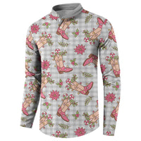 Gray Paniolo Palaka Hawaiian Cowgirl Christmas Button Sweatshirt - Polynesian Pride