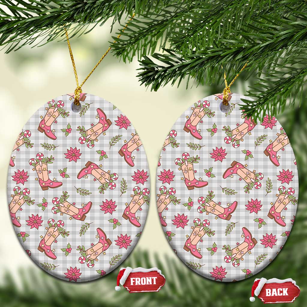 Gray Paniolo Palaka Hawaiian Cowgirl Christmas Ceramic Ornament - Polynesian Pride