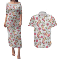 Gray Paniolo Palaka Hawaiian Cowgirl Christmas Couples Matching Puletasi and Hawaiian Shirt - Polynesian Pride