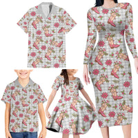 Gray Paniolo Palaka Hawaiian Cowgirl Christmas Family Matching Long Sleeve Bodycon Dress and Hawaiian Shirt - Polynesian Pride