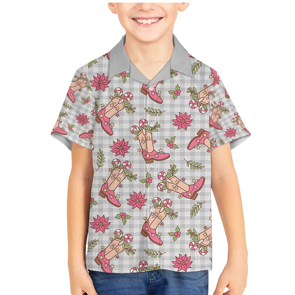 Gray Paniolo Palaka Hawaiian Cowgirl Christmas Family Matching Mermaid Dress and Hawaiian Shirt - Polynesian Pride