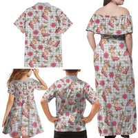 Gray Paniolo Palaka Hawaiian Cowgirl Christmas Family Matching Off Shoulder Maxi Dress and Hawaiian Shirt - Polynesian Pride
