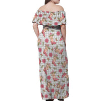 Gray Paniolo Palaka Hawaiian Cowgirl Christmas Family Matching Off Shoulder Maxi Dress and Hawaiian Shirt - Polynesian Pride