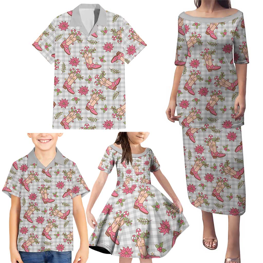 Gray Paniolo Palaka Hawaiian Cowgirl Christmas Family Matching Puletasi and Hawaiian Shirt LT9 - Polynesian Pride
