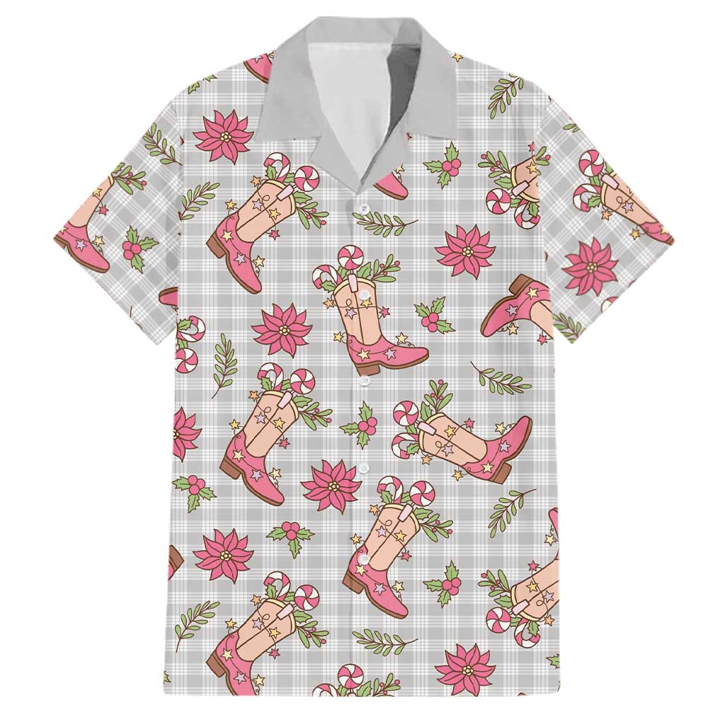Gray Paniolo Palaka Hawaiian Cowgirl Christmas Family Matching Puletasi and Hawaiian Shirt LT9 Dad's Shirt - Short Sleeve Gray - Polynesian Pride