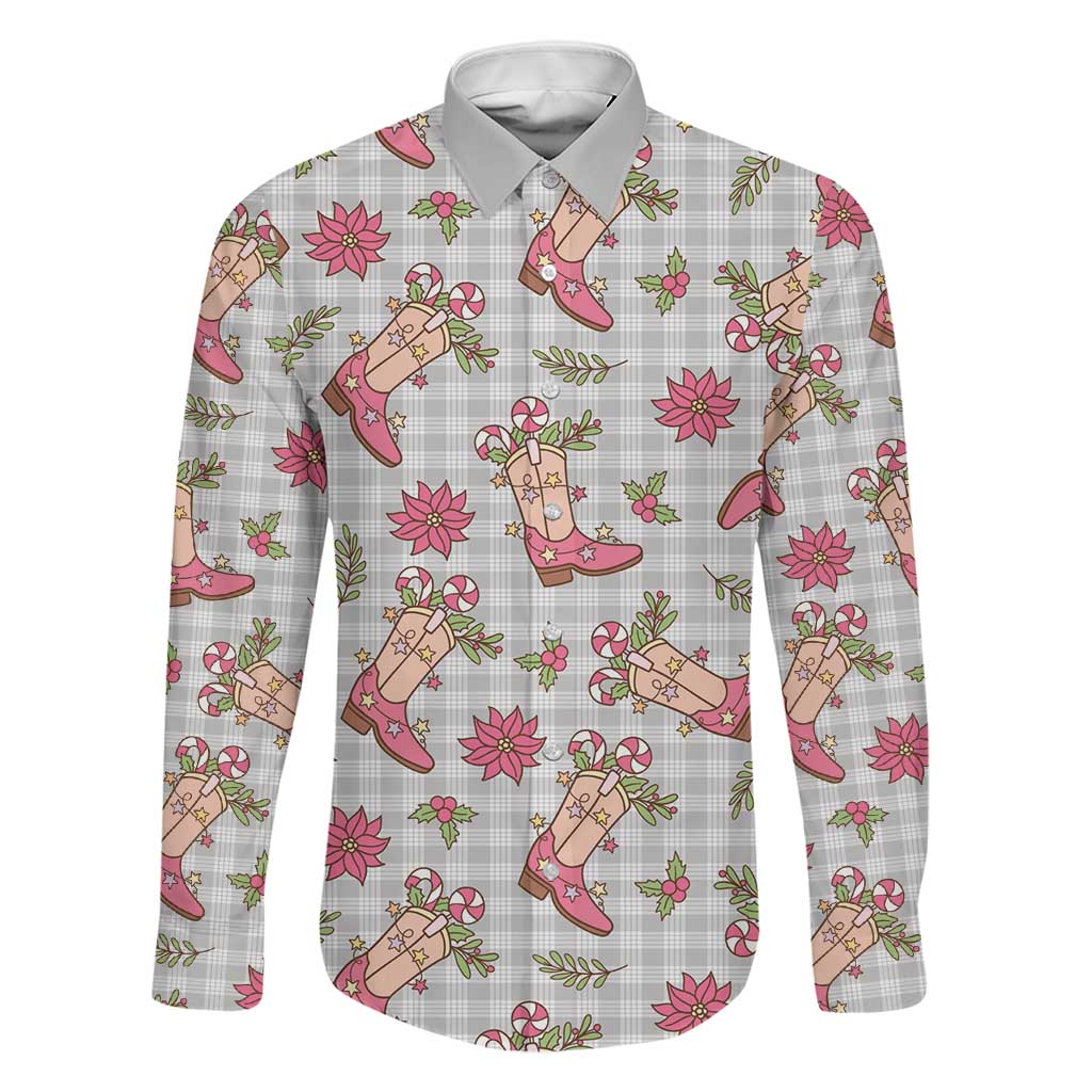 Gray Paniolo Palaka Hawaiian Cowgirl Christmas Family Matching Puletasi and Hawaiian Shirt LT9 Dad's Shirt - Long Sleeve Gray - Polynesian Pride