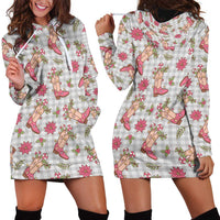 Gray Paniolo Palaka Hawaiian Cowgirl Christmas Hoodie Dress - Polynesian Pride