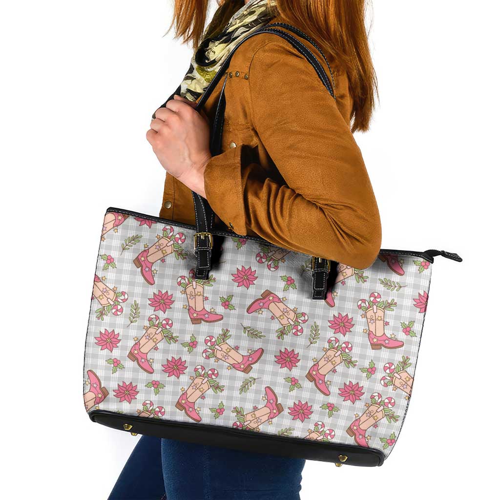 Gray Paniolo Palaka Hawaiian Cowgirl Christmas Leather Tote Bag LT9 Gray - Polynesian Pride