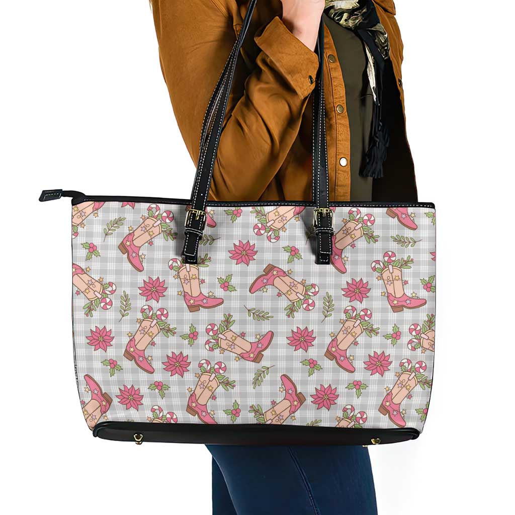 Gray Paniolo Palaka Hawaiian Cowgirl Christmas Leather Tote Bag LT9 - Polynesian Pride