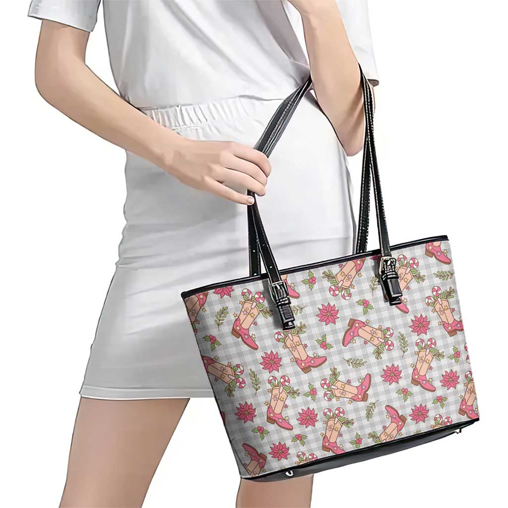 Gray Paniolo Palaka Hawaiian Cowgirl Christmas Leather Tote Bag LT9 - Polynesian Pride